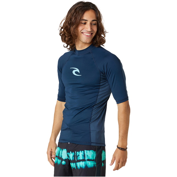 2024 Rip Curl Mens Waves UPF Performance Short Sleeve Rash Vest 142MRV - Dark Navy